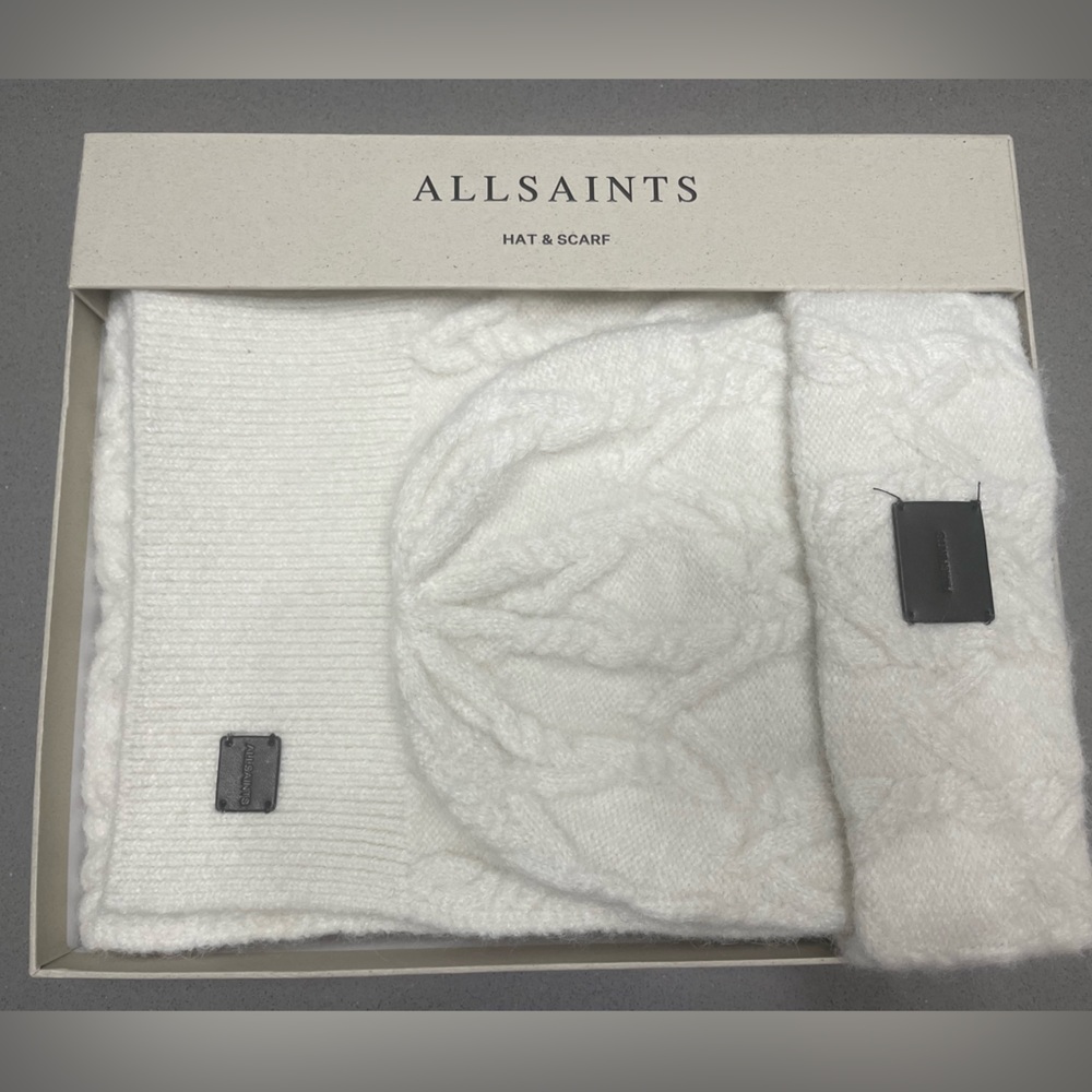 AllSaints Hat and Scarf set in cream
